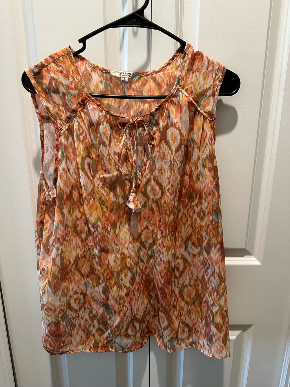 Liverpool Orange Ikat Tie-Front Sleeveless Camisole Size S